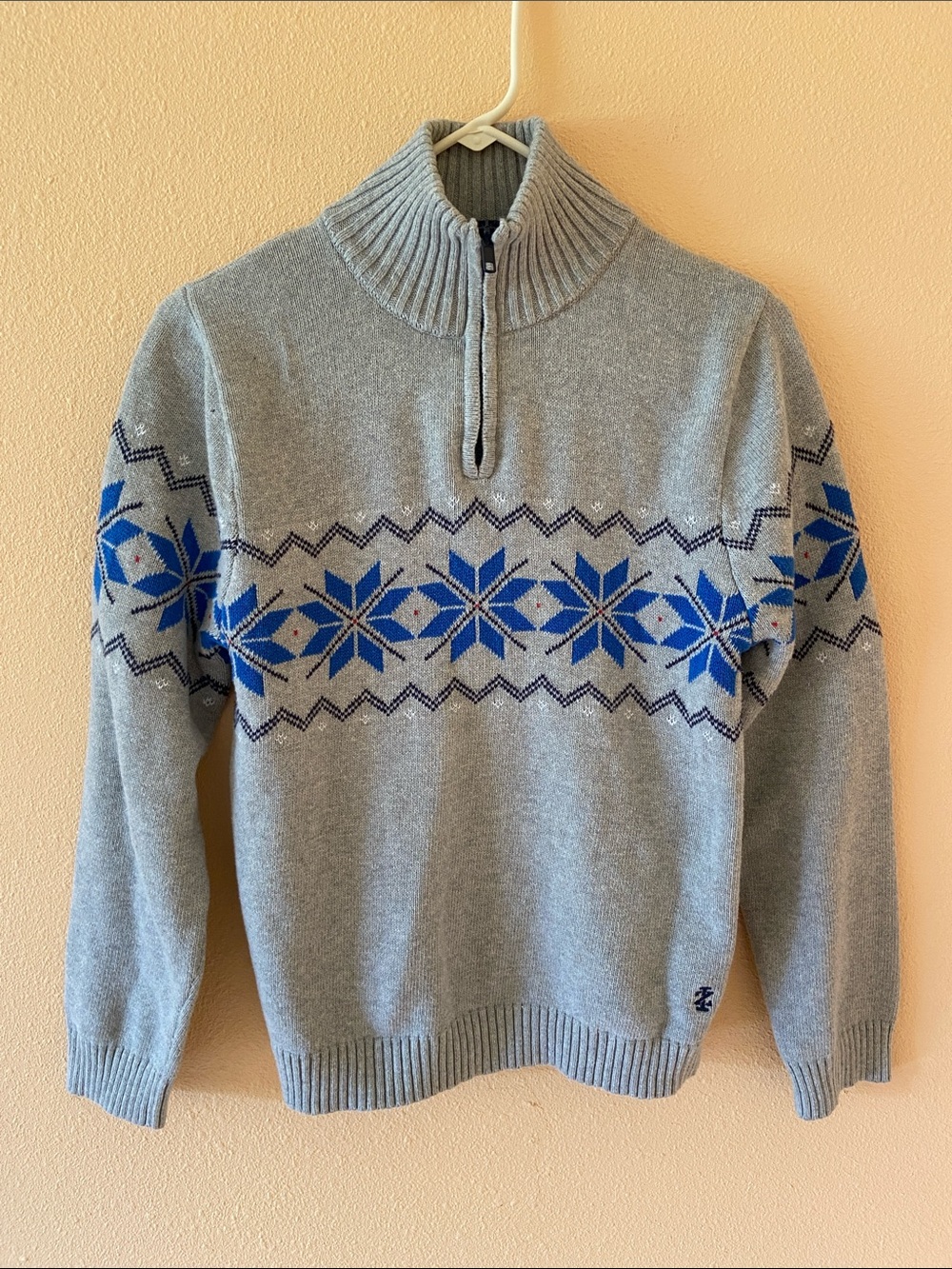 Izod Boys Snowflake Knit Grey Sweater Holiday Winter 100% Cotton, Size 14/16